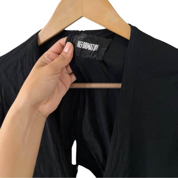 REFORMATION Robinson Long Sleeve Tie Front Black Cut Out Dress - Picture 6 of 7
